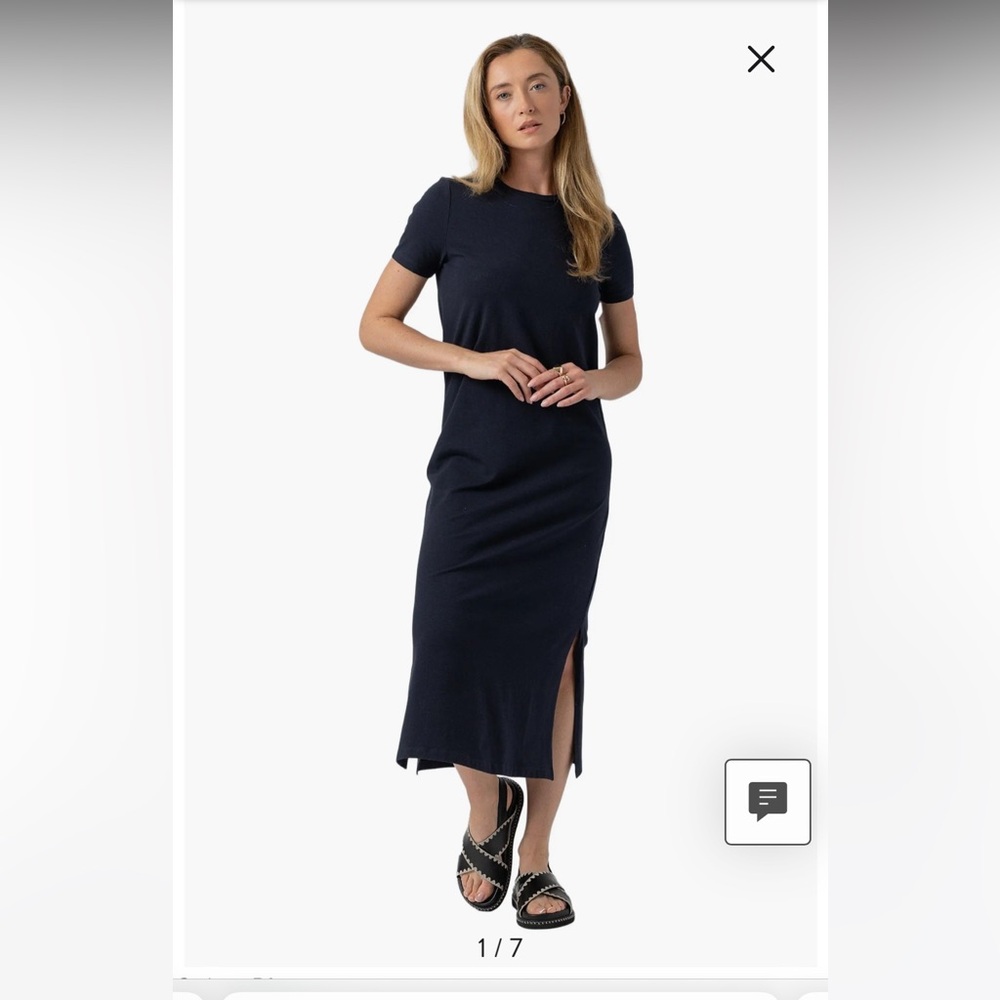 Women's Navy Short-Sleeve Midi Dress